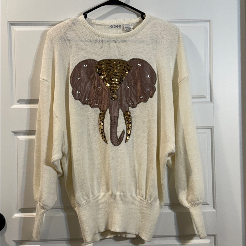 Albee VTG Sequin Beaded elephant sweater Large NWT